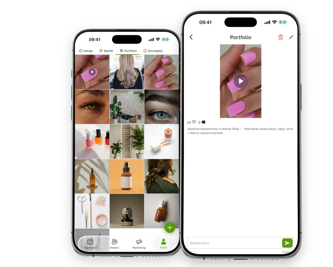 The salon portfolio with videos and an open work video in the Terminka Partner app