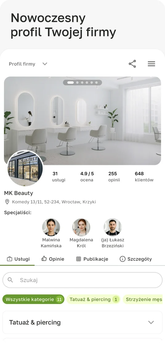 Profil salonu do rezerwacji online